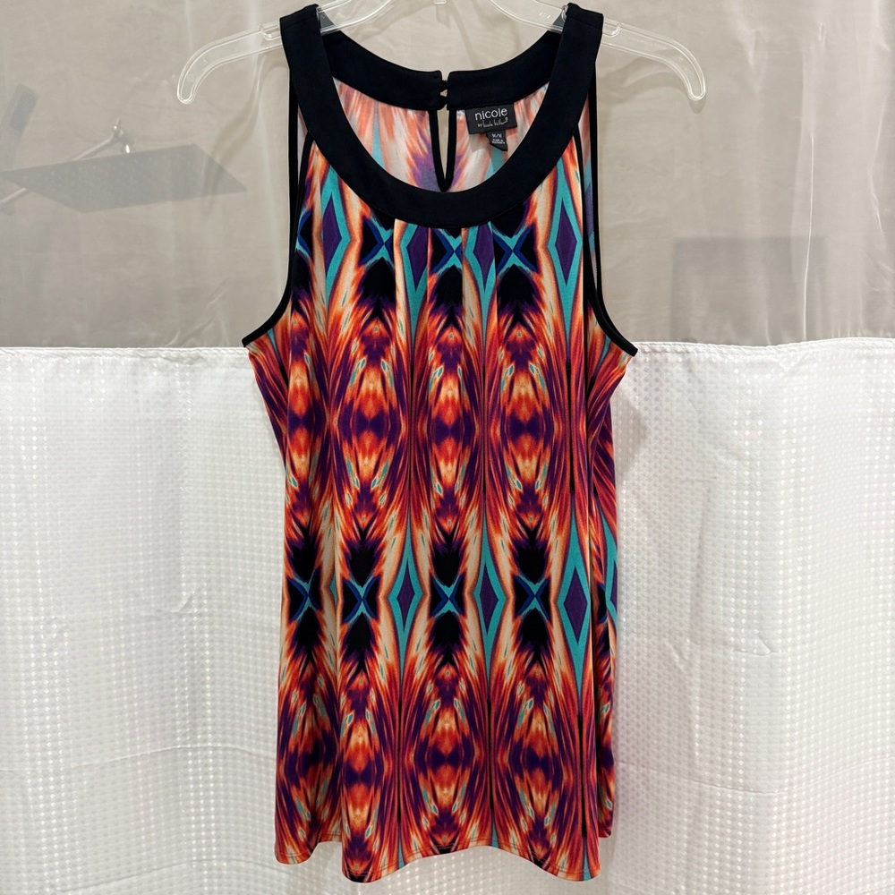 Nicole Miller Sleeveless Geometric Print Tank Top Multicolor Women’s Medium